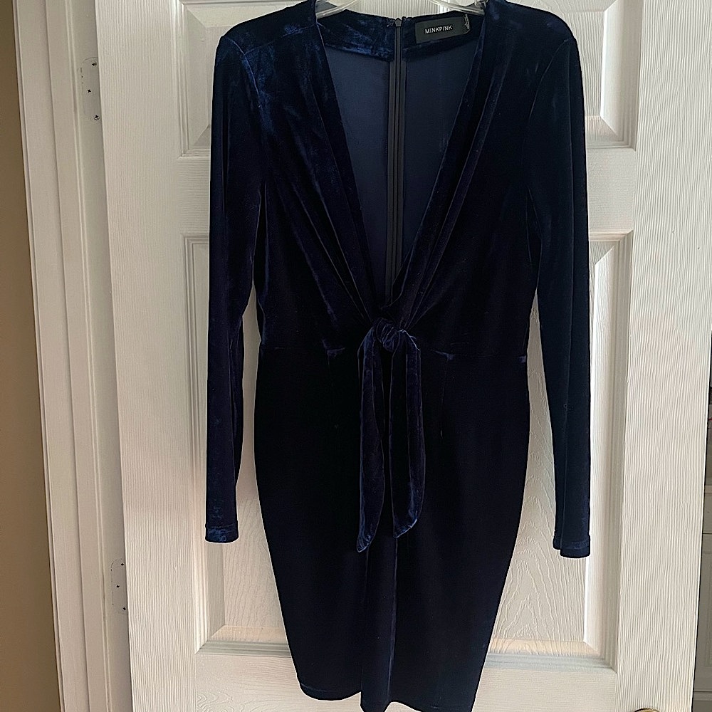 MINKPINK sapphire deep V velvet mini dress